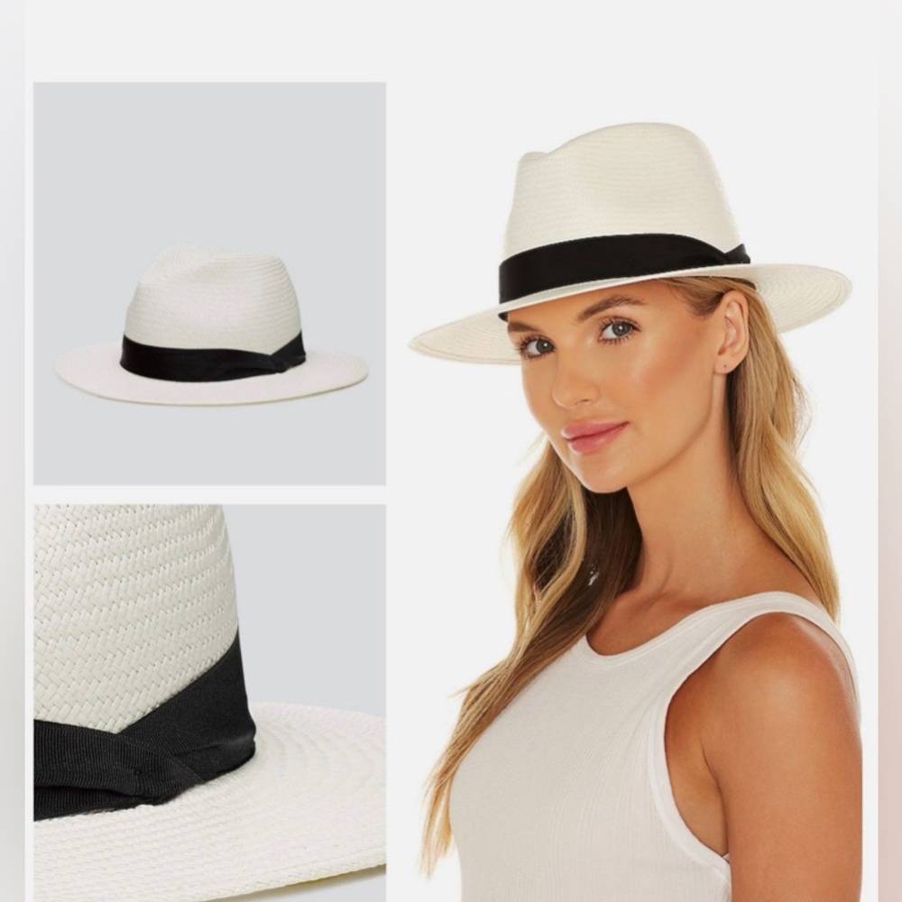 NWT Rag & Bone Panama Hat Straw White Black Band Small/Medium